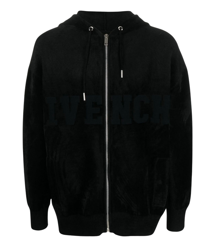 Givenchy 'Velour' Logo Print Zip Up Hoodie