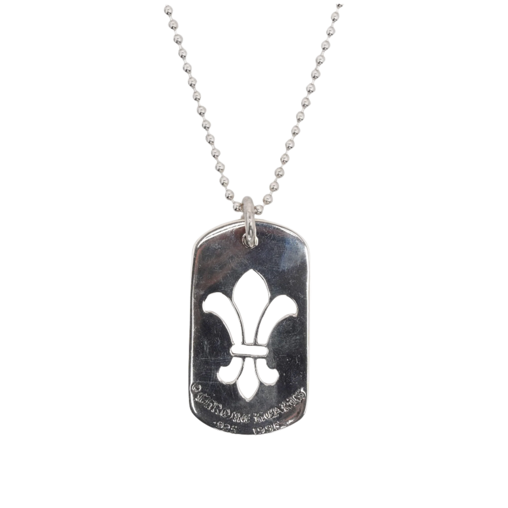 Chrome Hearts 'Fleur Dog Tag' Silver Pendant Ball Chain Necklace
