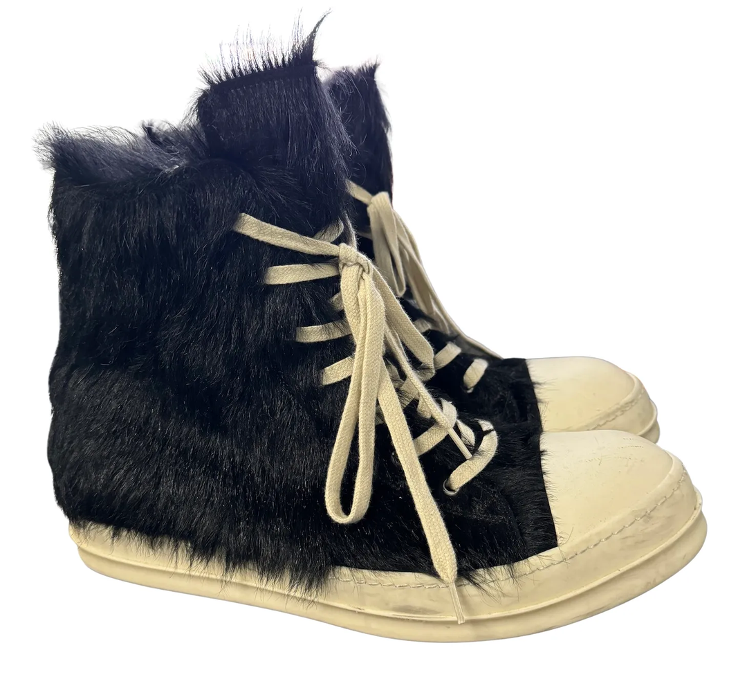 Rick Owens 'Black' Strobe High Top Pony Hair Sneakers