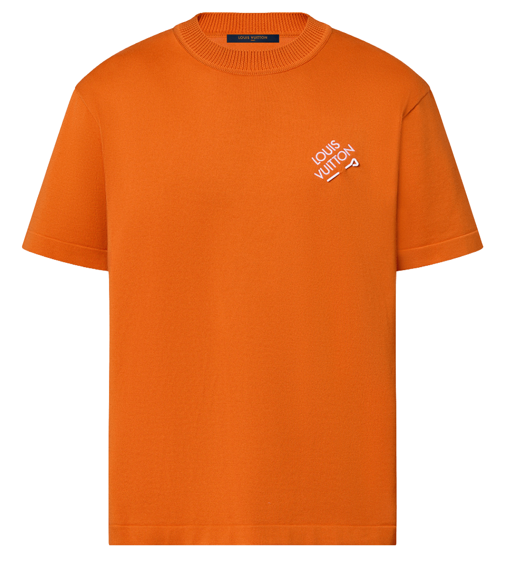 Louis Vuitton Embroidered Signature Orange Cotton Knit Shirt