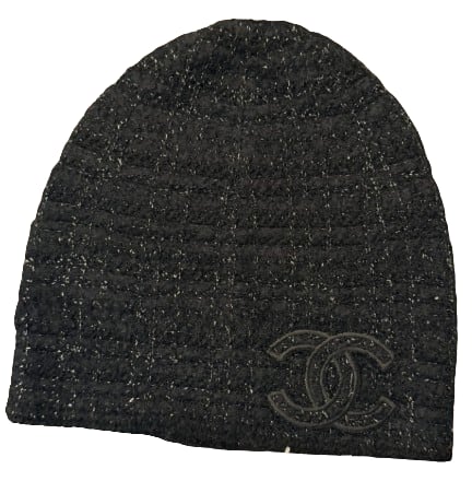 Chanel Tweed Black/Silver Glitter Woven Beanie (Version 2)