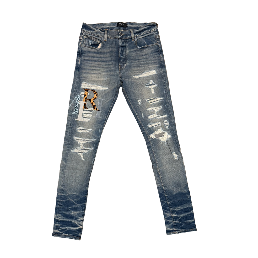 Amiri 'Vintage Indigo Multicolor Leather Staggered Logo' Jeans