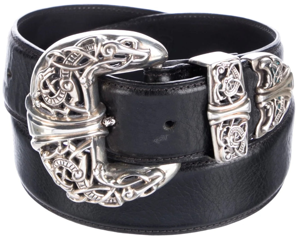 Chrome Hearts 'Celtic Dragon' Black 3 Piece Leather Belt