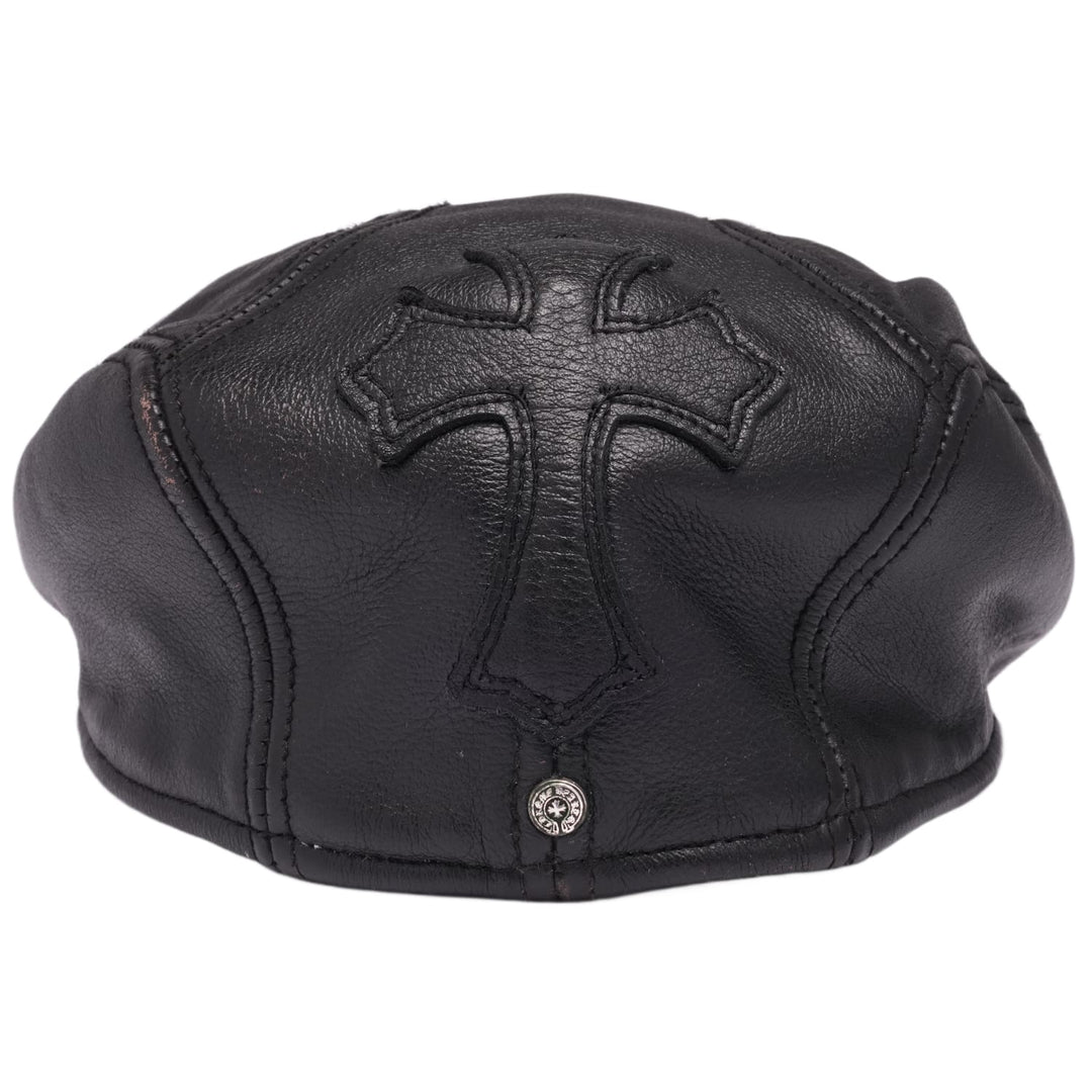Chrome Hearts 'Cross Patch' Black Leather Driving Cap