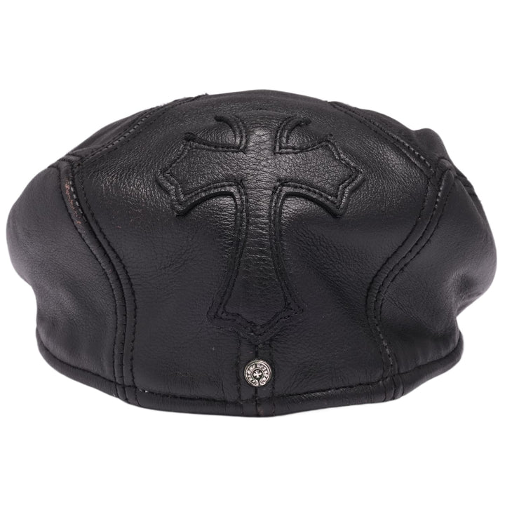 Chrome Hearts 'Cross Patch' Black Leather Driving Cap