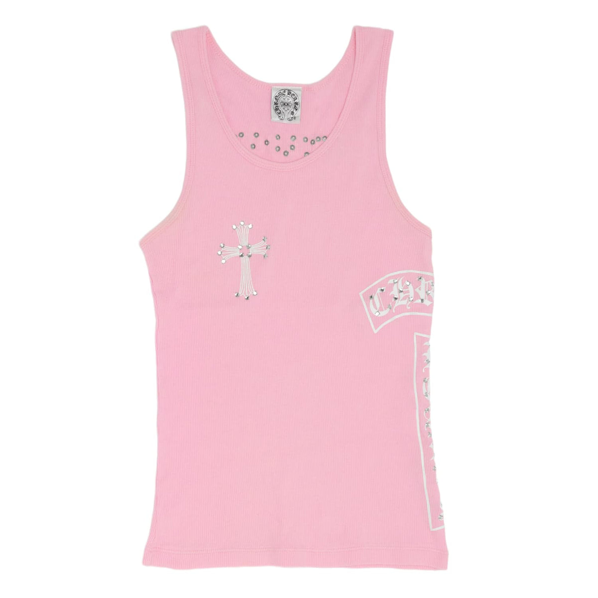 Chrome Hearts Vintage Women's 'Pink' Studded Cross T Bar FUCK YOU Tank Top