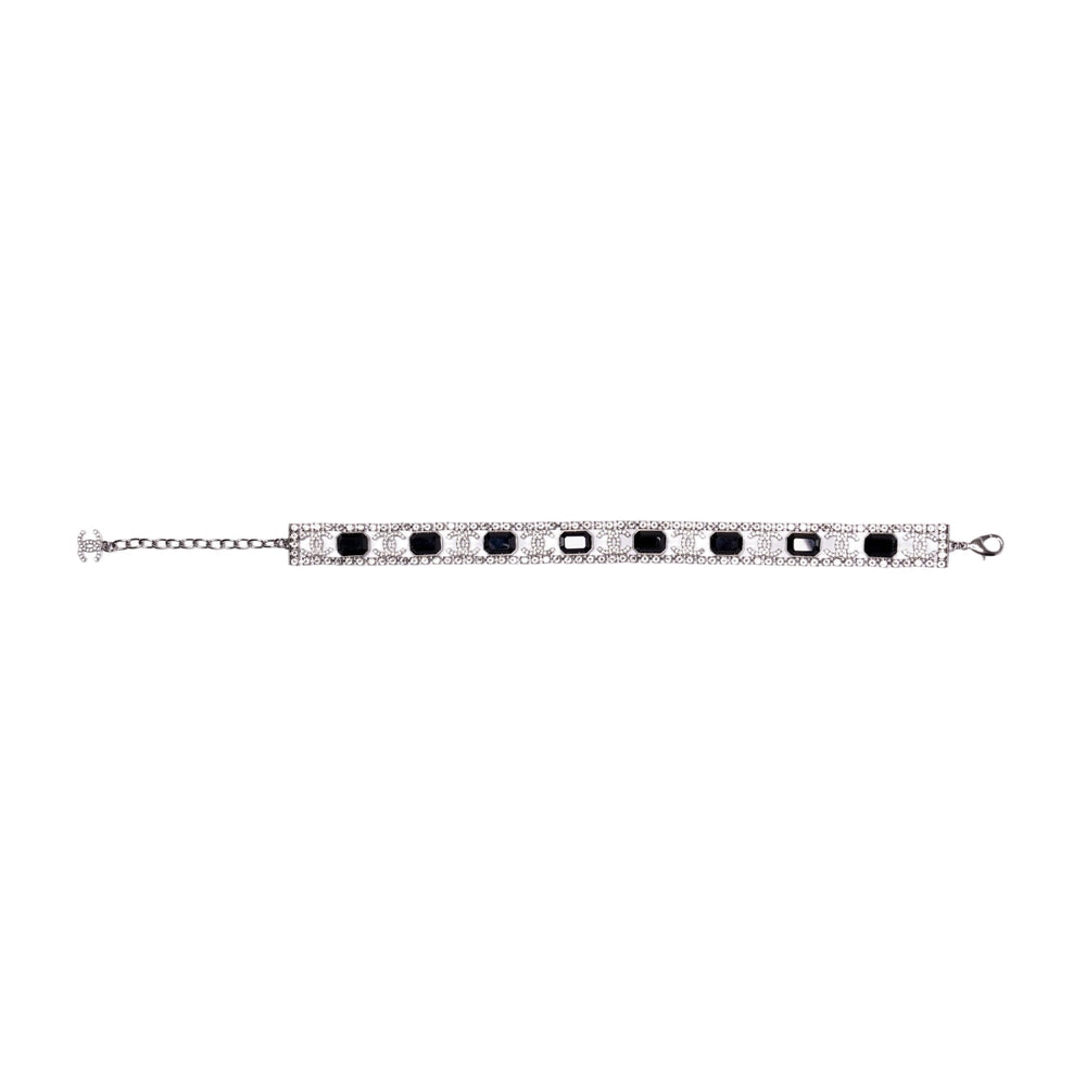 Chanel 'Strass Crystal Black Stone' CC Logo Choker Necklace