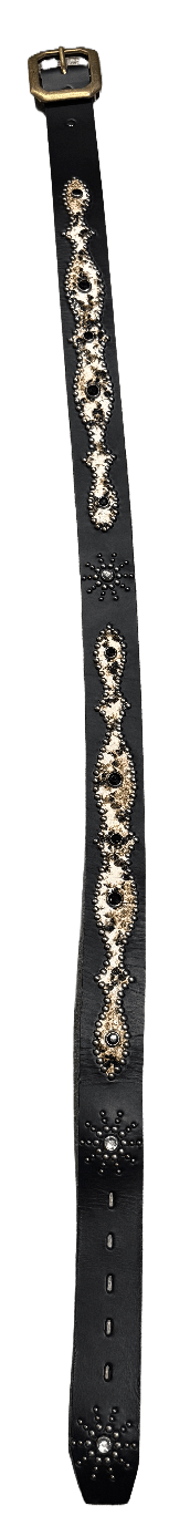 Studded 'White/Brown Snakeskin'  Sun Gem Black Leather Belt