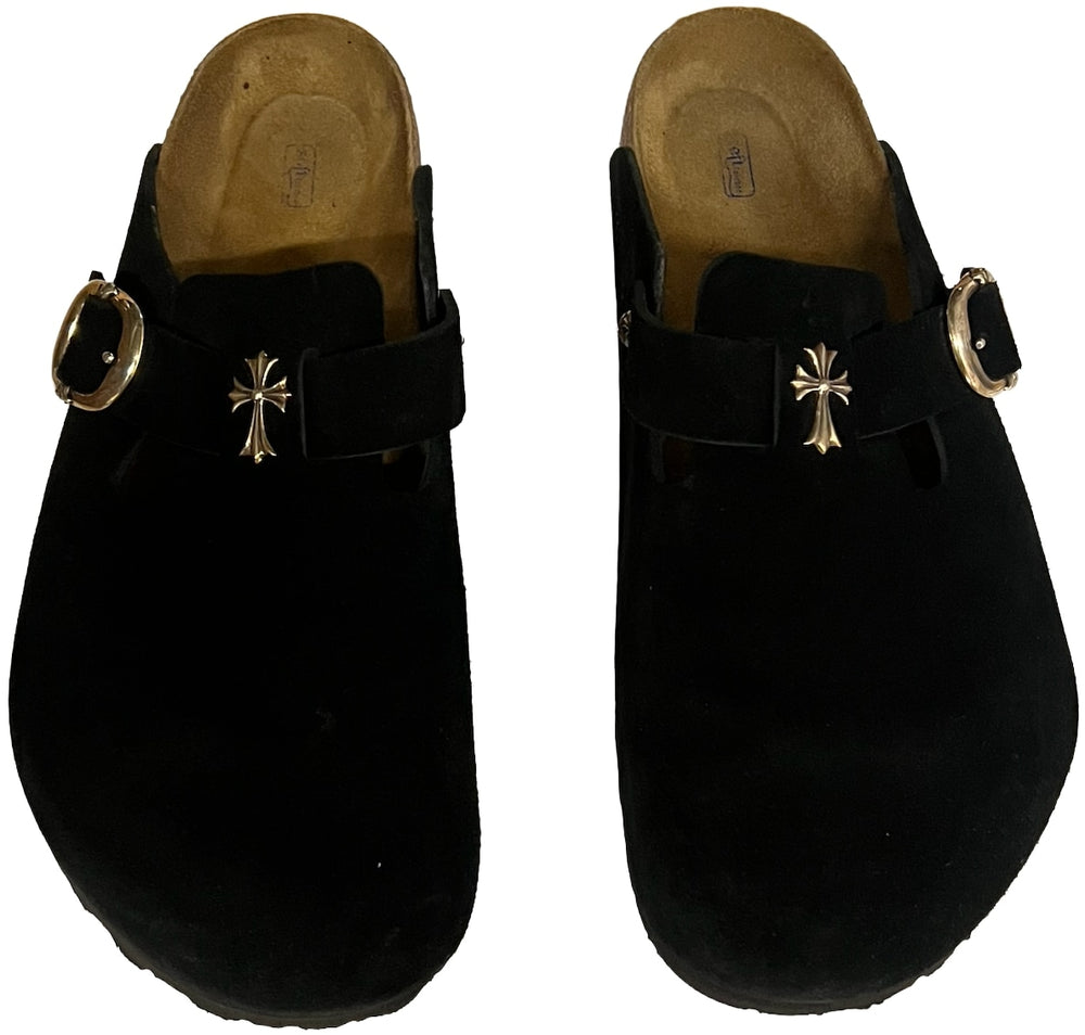 Chrome Hearts 'Silver Cross' Black Birkenstock Sandals