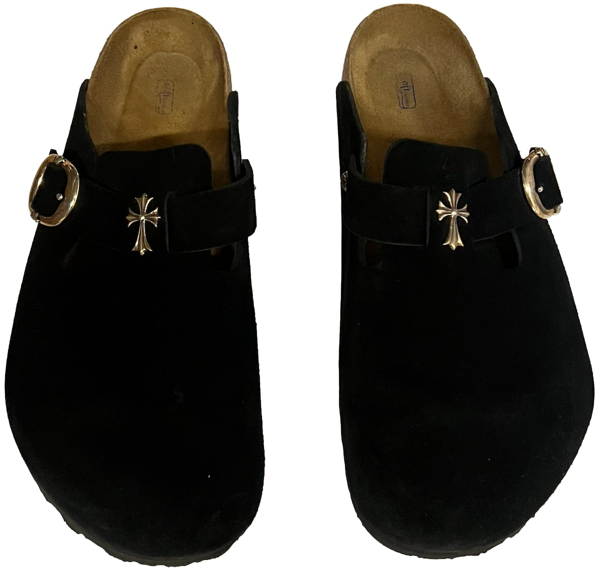 Chrome Hearts 'Silver Cross' Black Birkenstock Sandals
