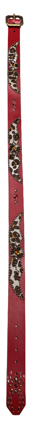 Studded 'Cow Felt Print' Spider Gem Red Belt