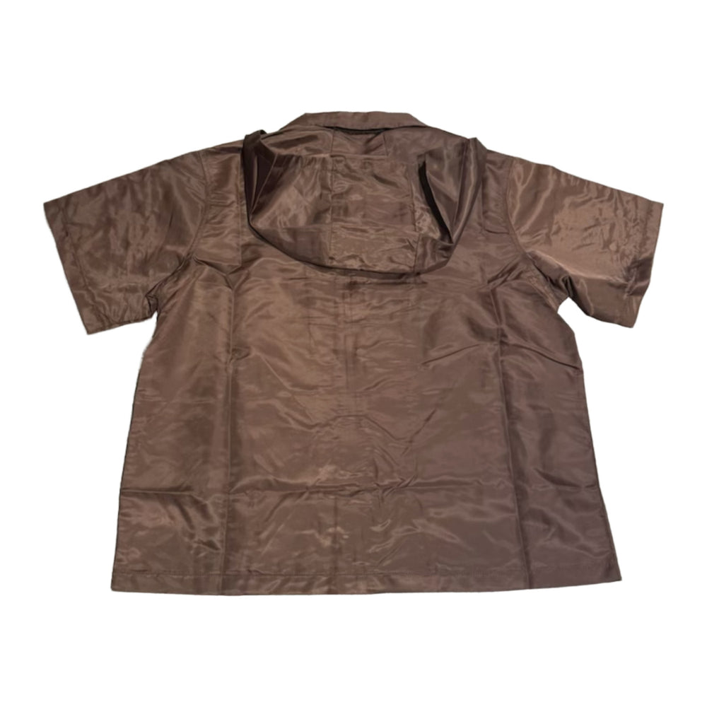 Saint Vanity 'Brown' Nylon Button Up Top with Removable Hood