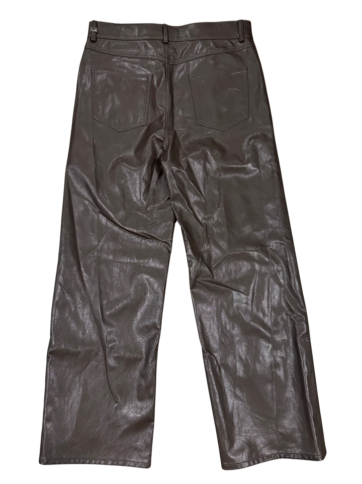 System 'Brown' Faux Leather Wide Leg Pants