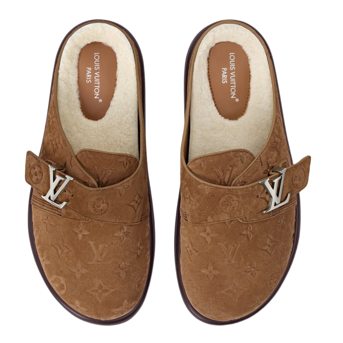 Louis Vuitton 'Khaki' Shearling Lined Mule