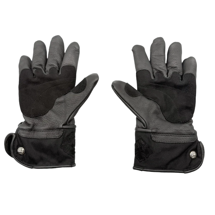 Chrome Hearts 'Silver Button Suede Leather Cross' Motorcycle Gloves