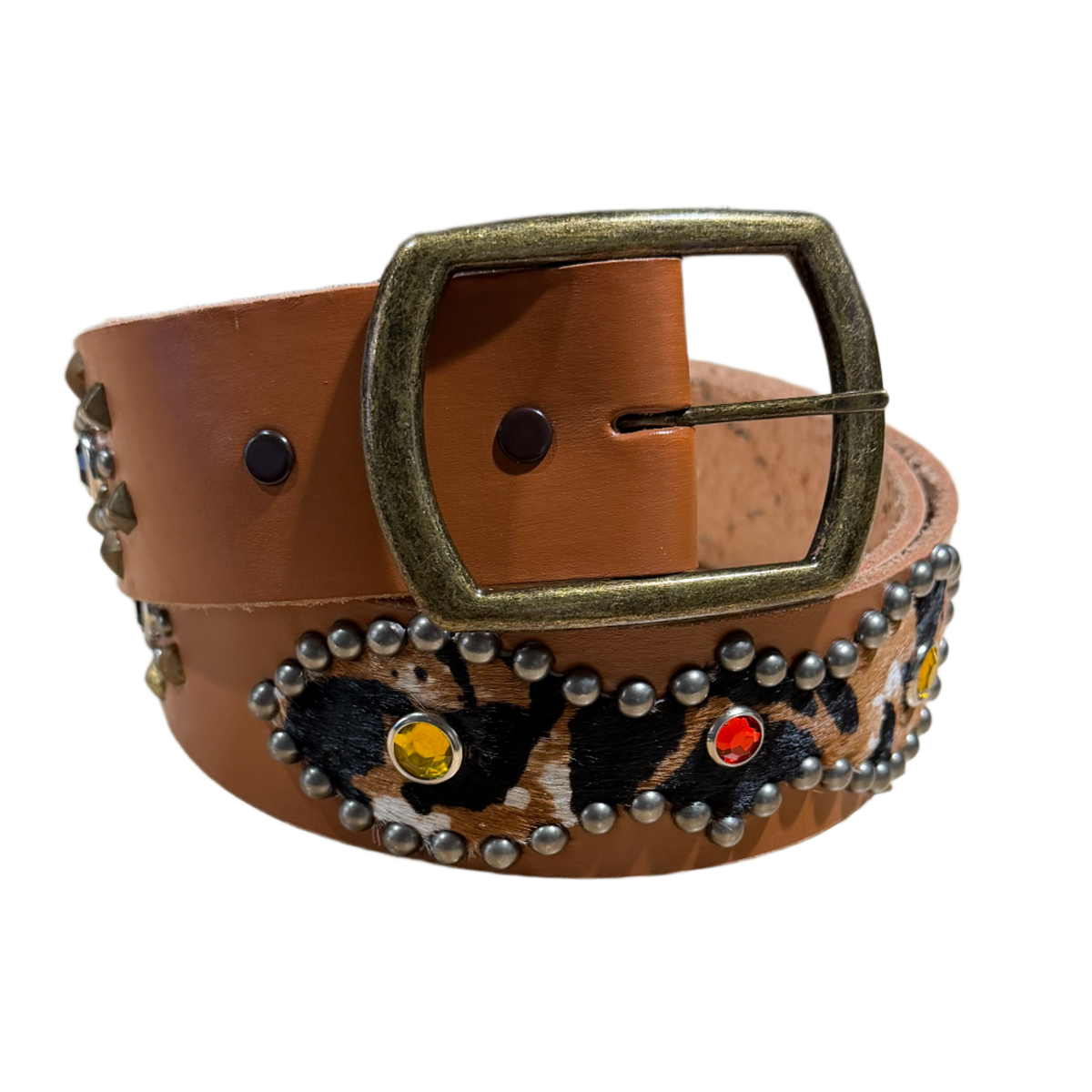 Studded 'Gem Mohair' Brown Belt