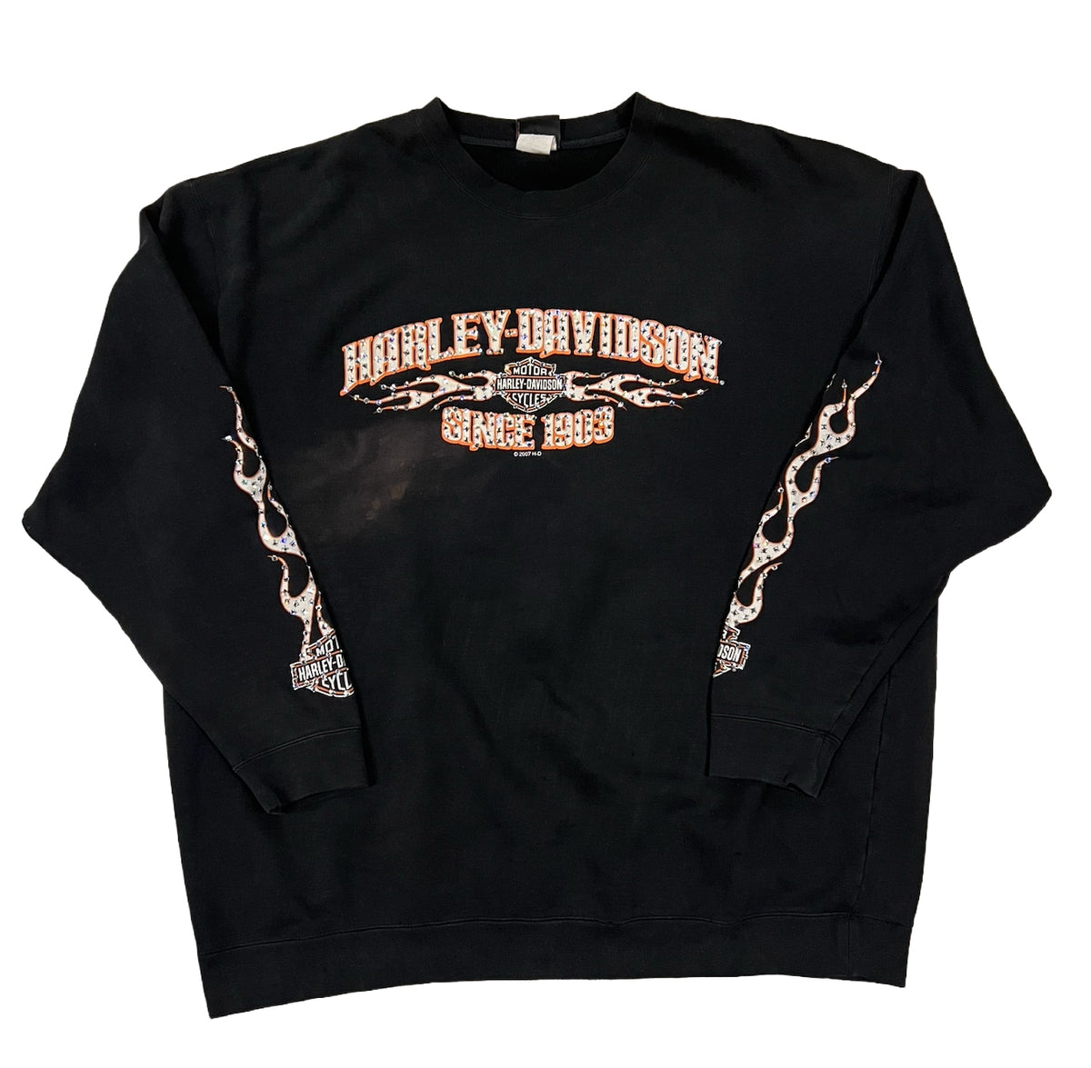 Harley Davidson 'Flame Sleeve' Rhinestone Vintage Crewneck