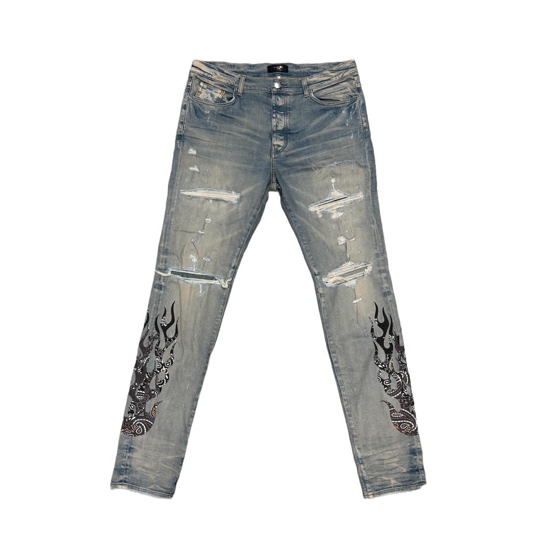 Amiri 'Clay Indigo/Black Bandana Flame' Jeans