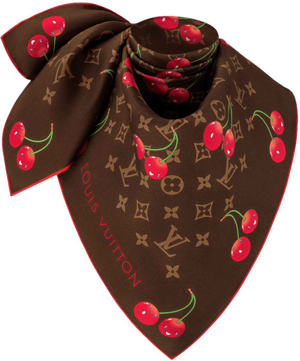 Louis Vuitton x Takashi Murakami 'Cherry Motif' Monogram Cerise 90 Silk Square