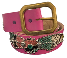Studded 'Mulitcolor Snakeskin' Spider Gem Pink Leather Belt