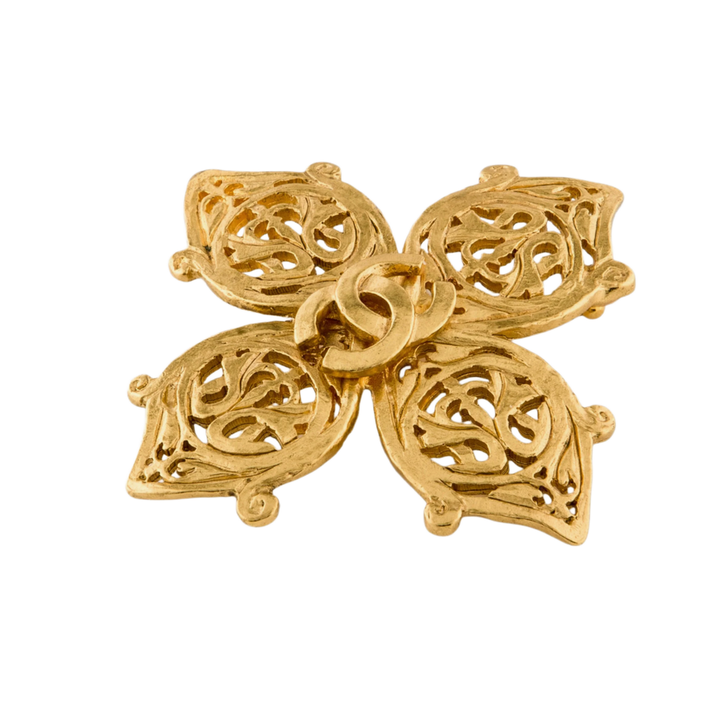 Chanel 'Gold-Tone' Vintage 4 Leaf CC Logo Broach