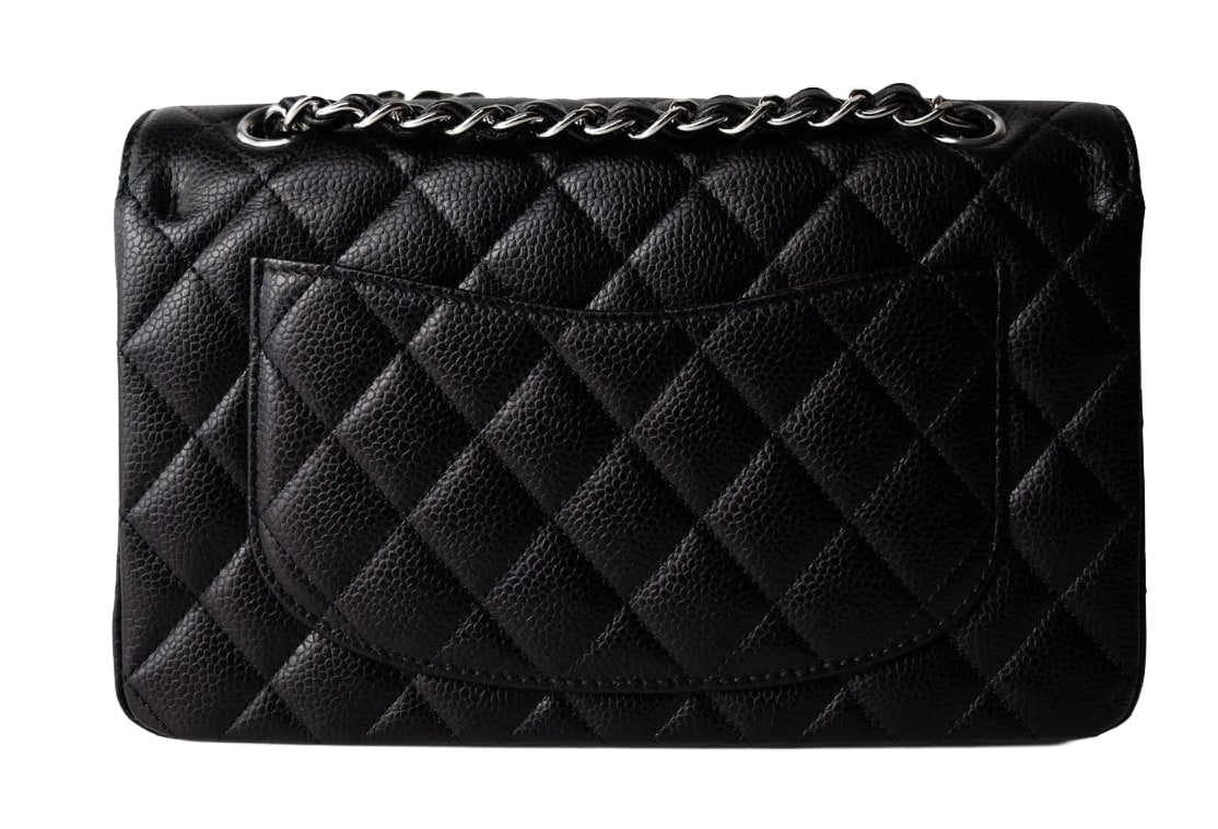 Chanel 'Black Caviar' Class Flap Small Bag Silver Hardware