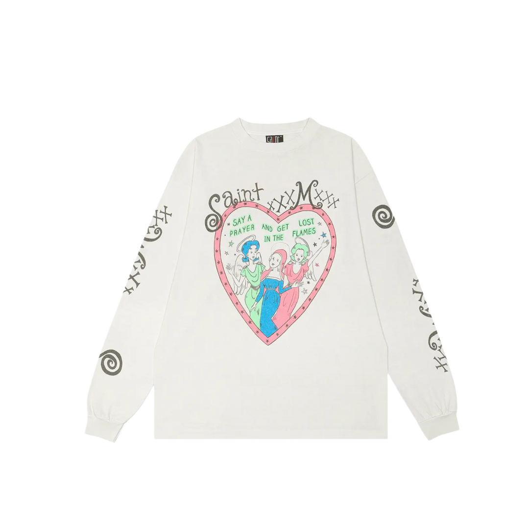 Saint Mxxxxxx 'Pink Heart' White Longsleeve