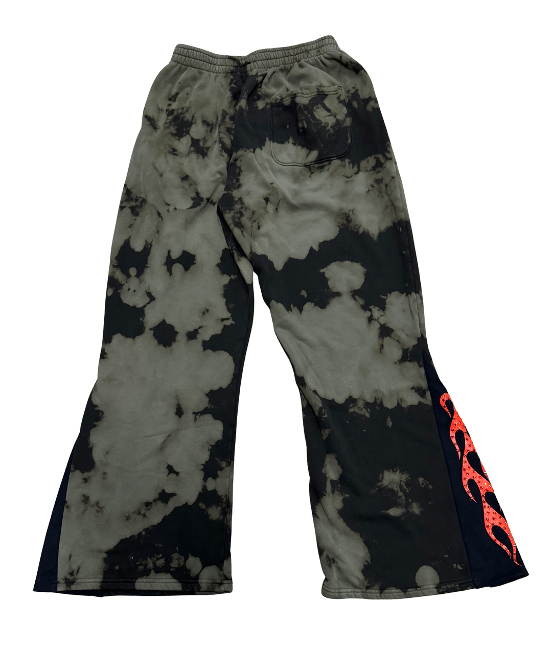 Bossi 'Red Flame' Bleached Rhinestone Flare Sweatpants