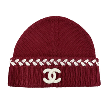 Chanel 'Burgundy & White Chain' Cashmere Beanie