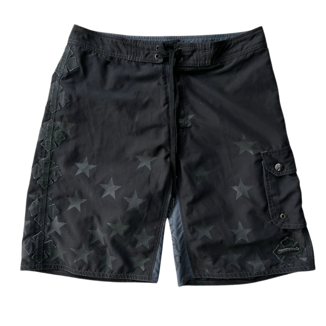 Chrome Hearts 'Black' Star Plus Cross Patch Swim Trunks