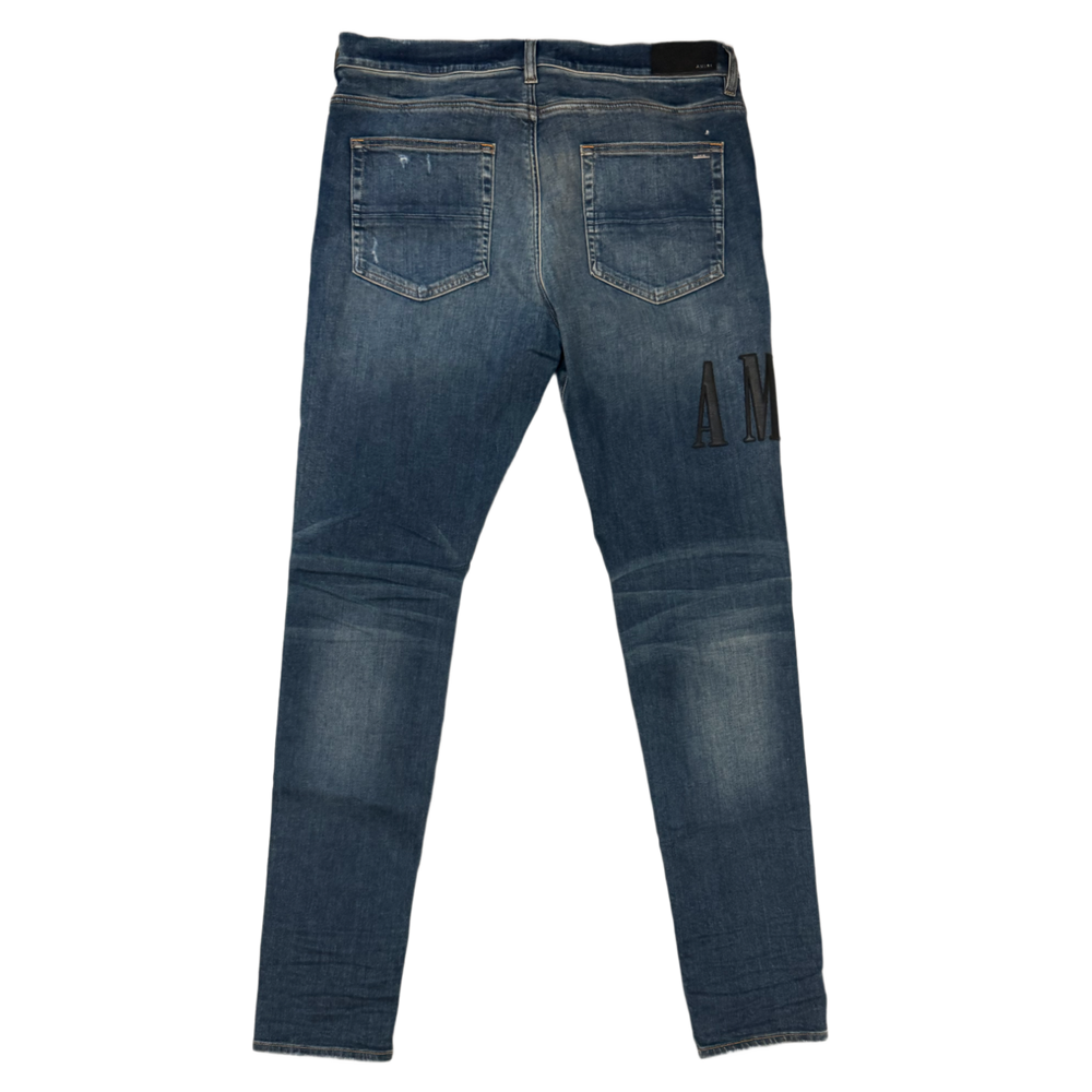 Amiri 'Leather Core Logo' Dark Blue Jeans