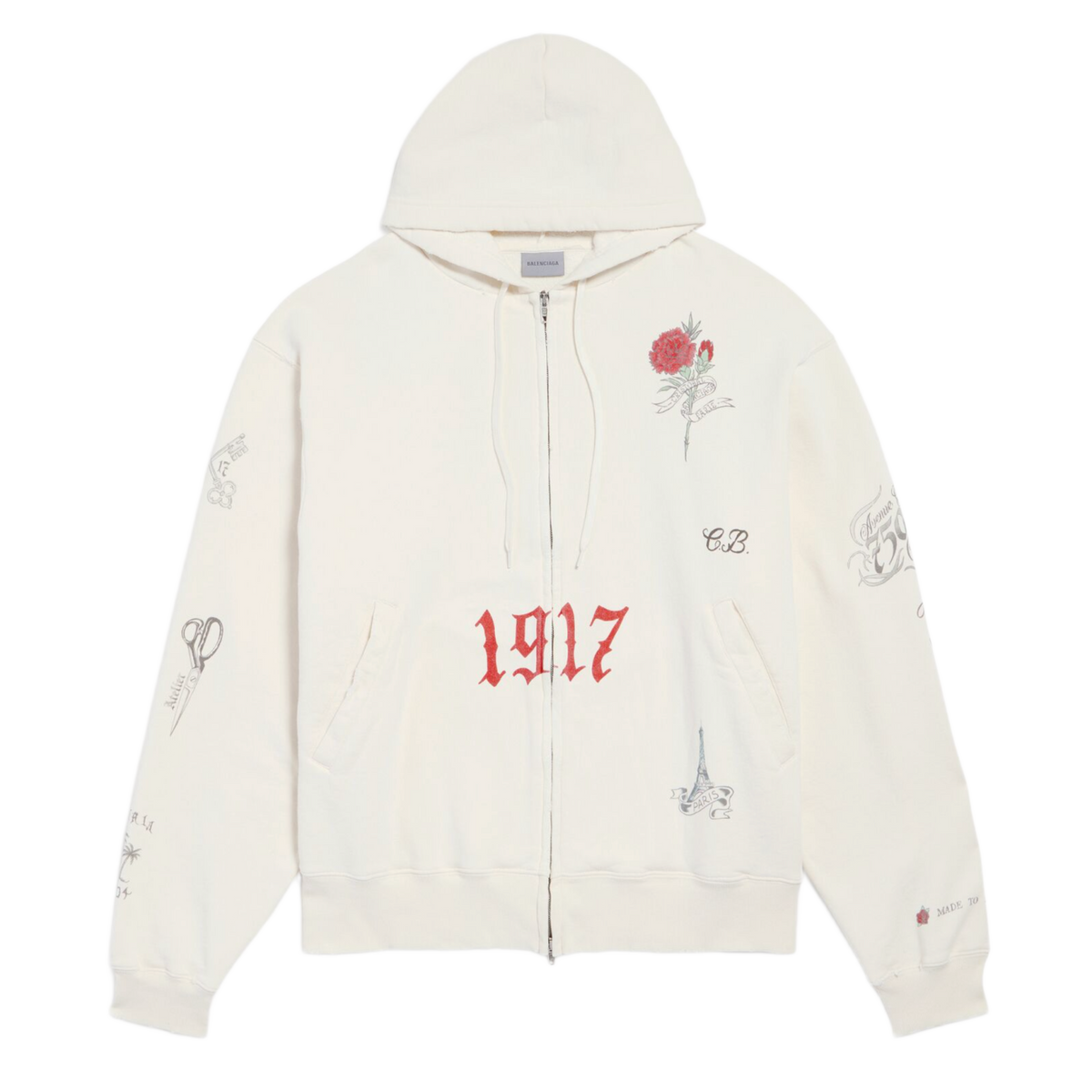 Balenciaga 'Cream' Tattoo Baggy Zip-Up