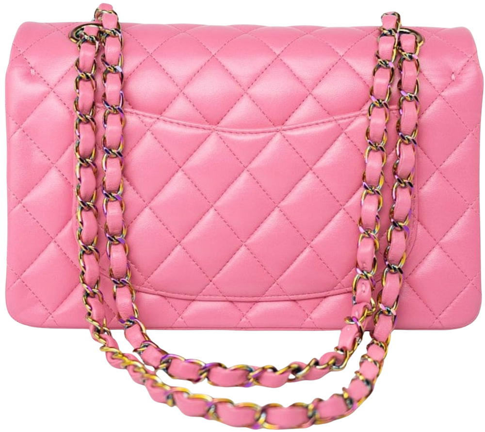 Chanel 'Pink' Rainbow Hardware 21P Small Lambskin Quilted Classic Flap Bag