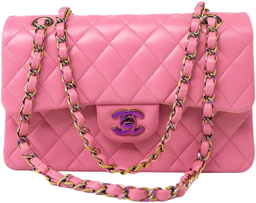 Chanel 'Pink' Rainbow Hardware 21P Small Lambskin Quilted Classic Flap Bag