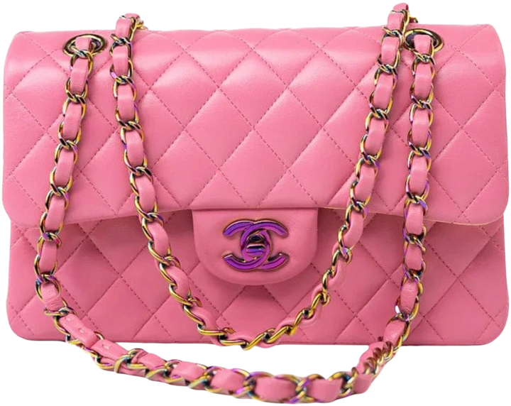 Chanel 'Pink' Rainbow Hardware 21P Small Lambskin Quilted Classic Flap Bag