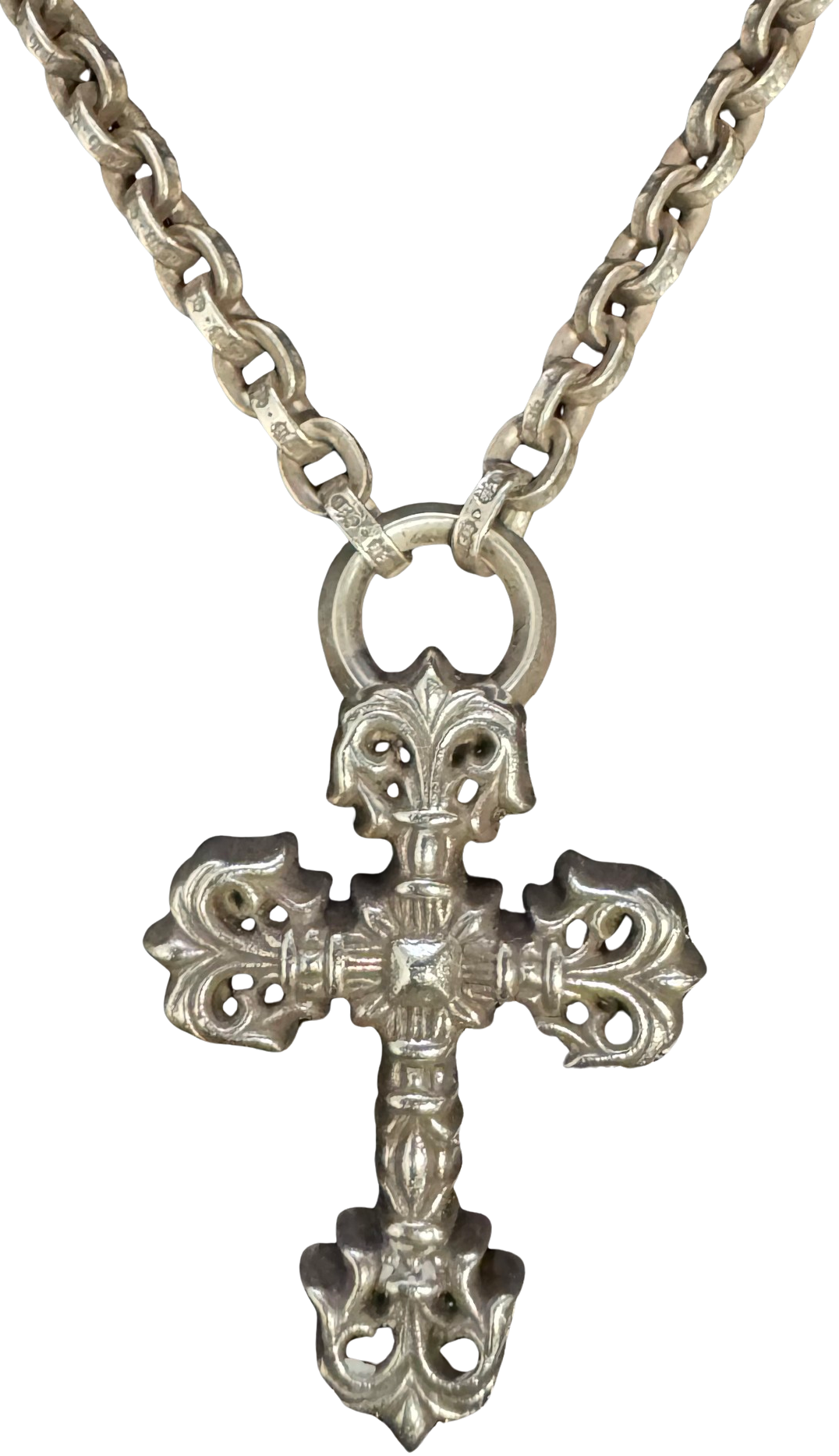 Chrome Hearts 'Filigree Cross' 20in Silver Paper Chain Necklace