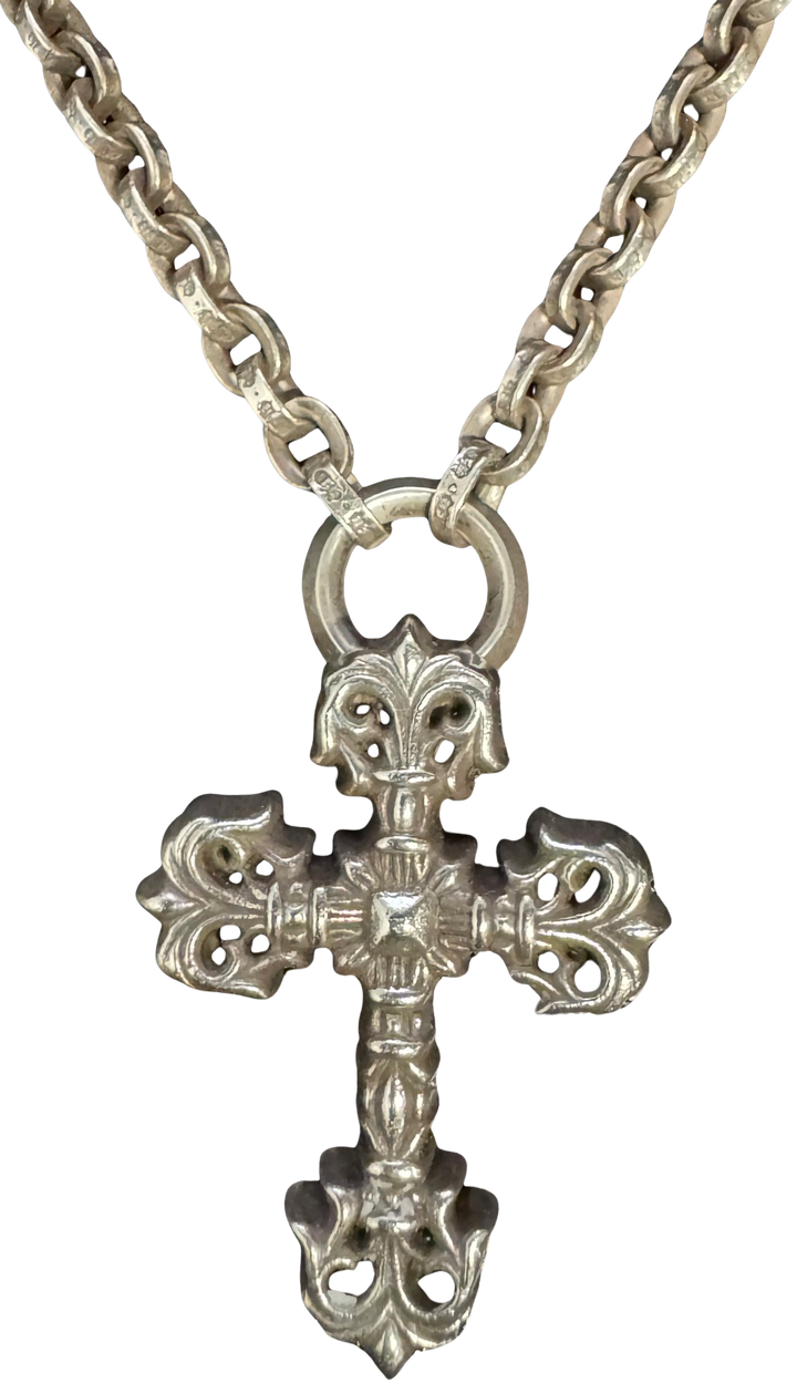Chrome Hearts 'Filigree Cross' 20in Silver Paper Chain Necklace