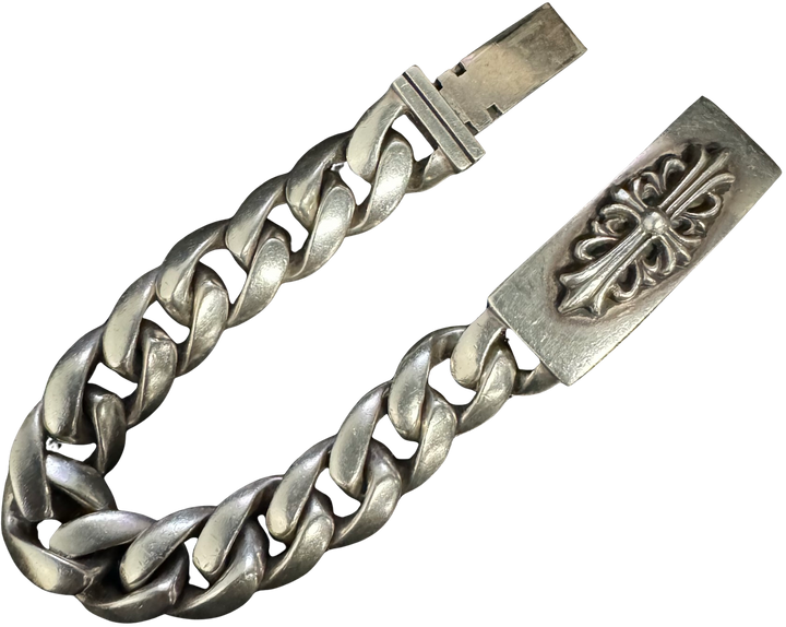 Chrome Hearts 'Floral Cross' 8in Silver ID Cuban Bracelet