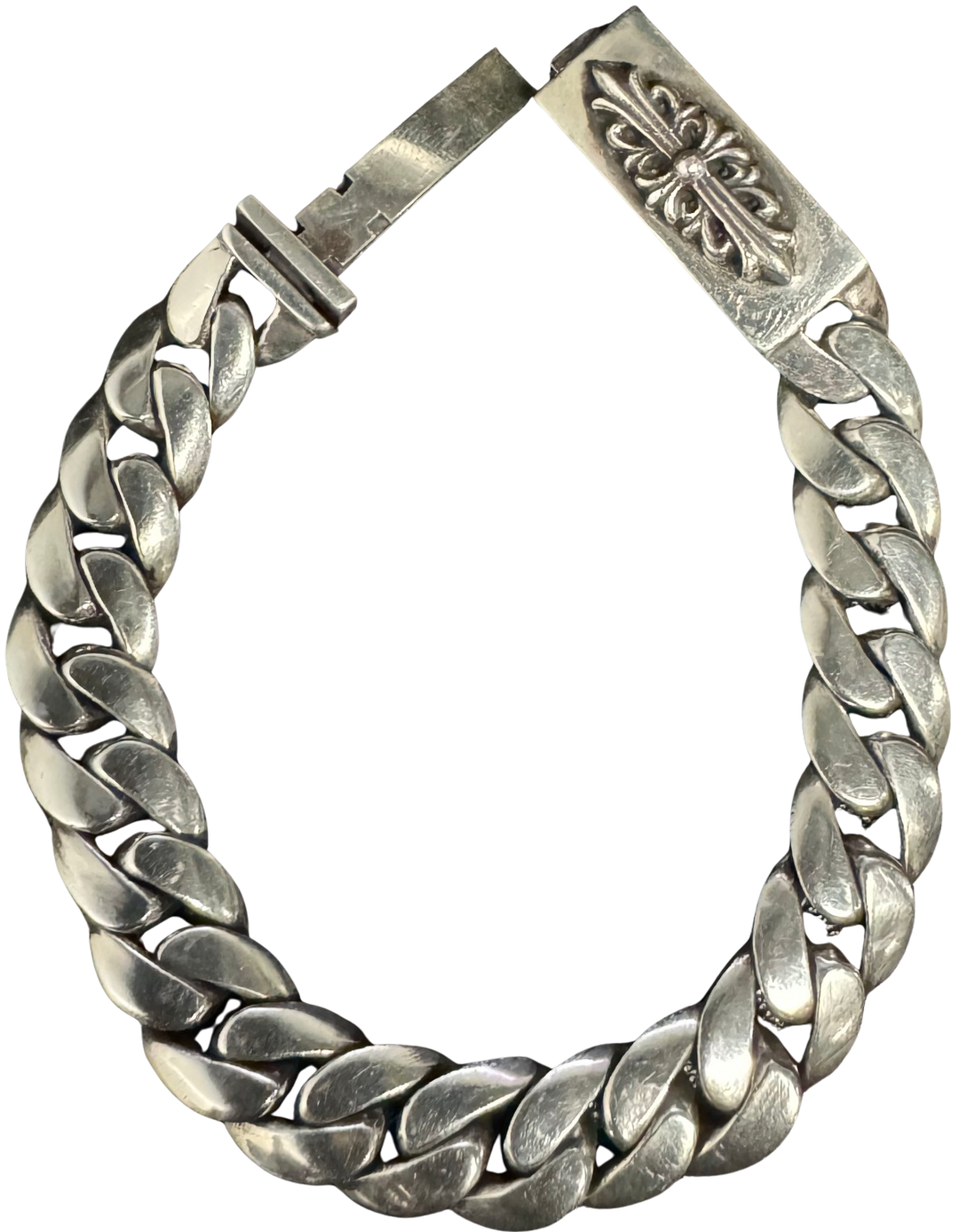 Chrome Hearts 'Floral Cross' 7in Silver Small ID Bracelet