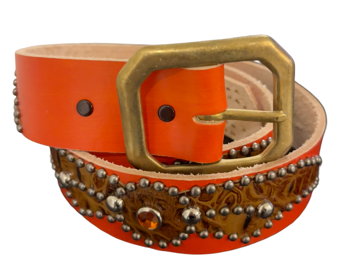 Studded 'Brown Scale Spider Gem' Orange Belt