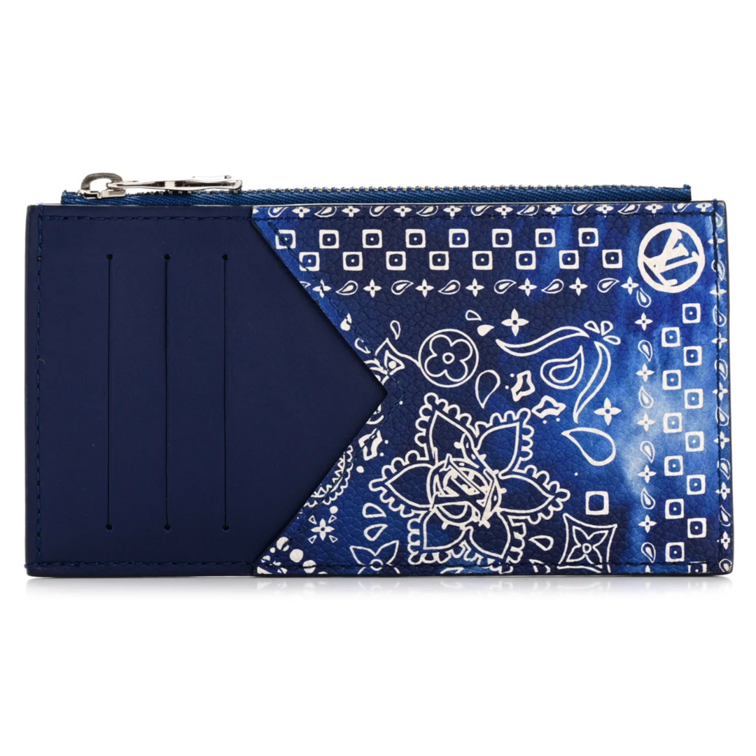 Louis Vuitton Cowhide Monogram Bandana Coin Card Holder Blue