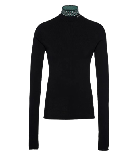 Prada Jacquard Black Turtleneck Shirt