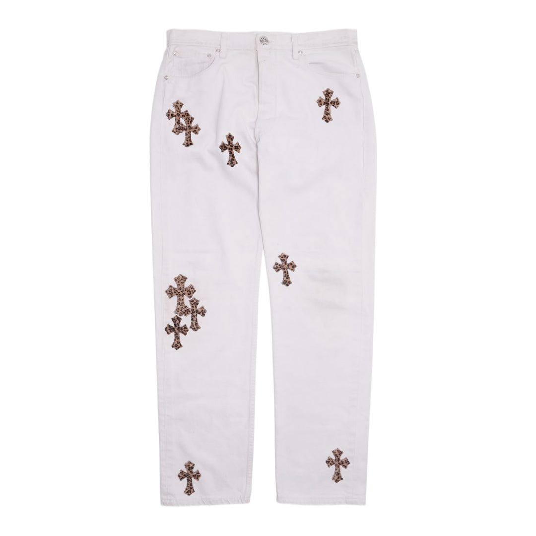 Chrome Hearts 'White Tiffany Cheetah Cross Patch' Levi 517 Jeans