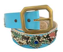 Studded 'Multi Color Snakeskin Spider Gem' Baby Blue Belt