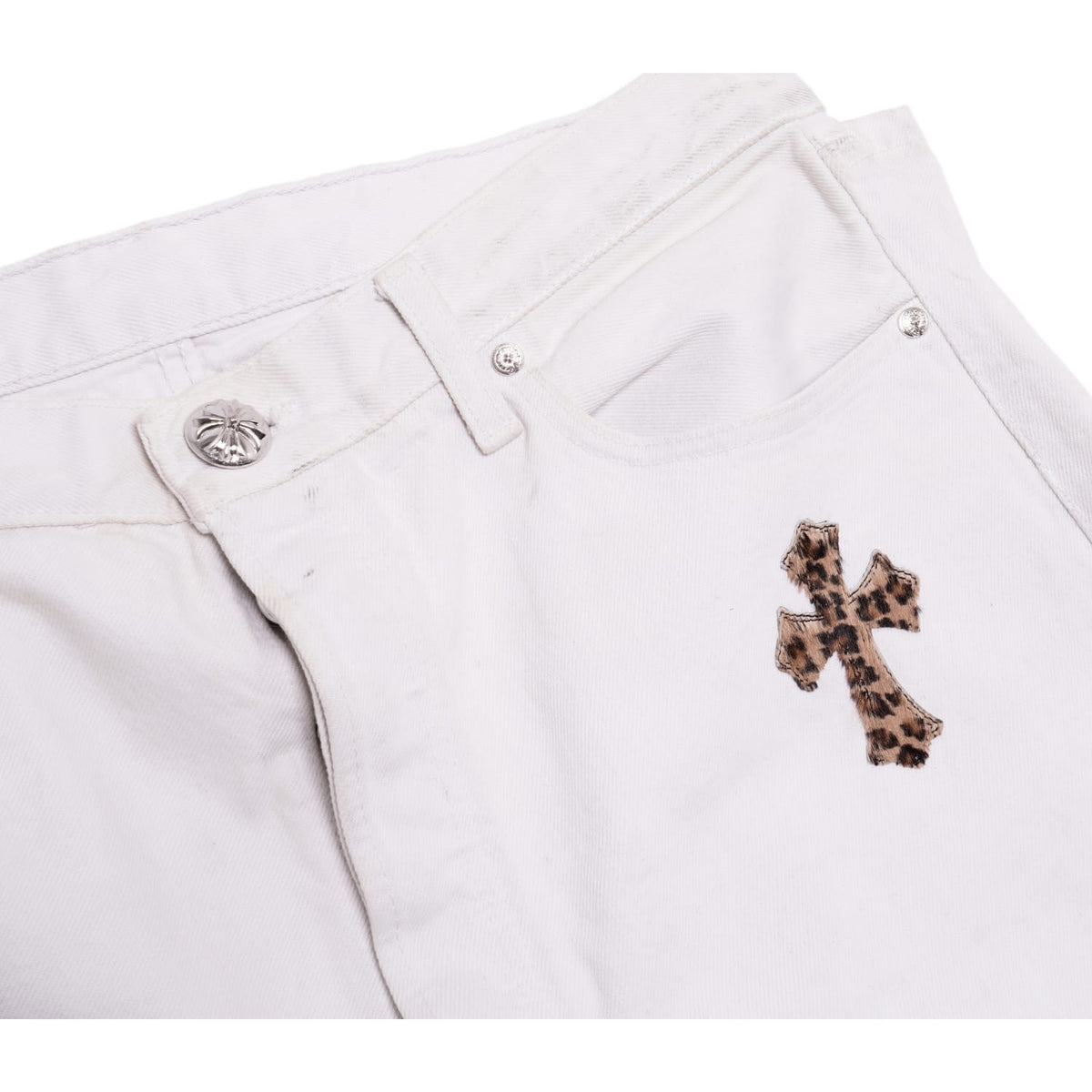 Chrome Hearts 'Cheetah Cross Patch' White Levi Jeans