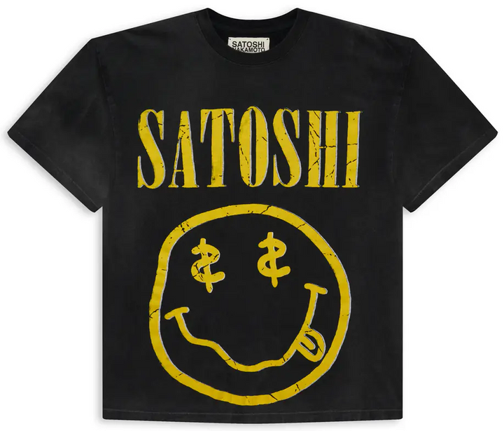 Satoshi Nakamoto 'Smiley' Faded Black Tee