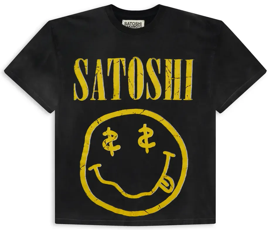 Satoshi Nakamoto 'Smiley' Faded Black Tee