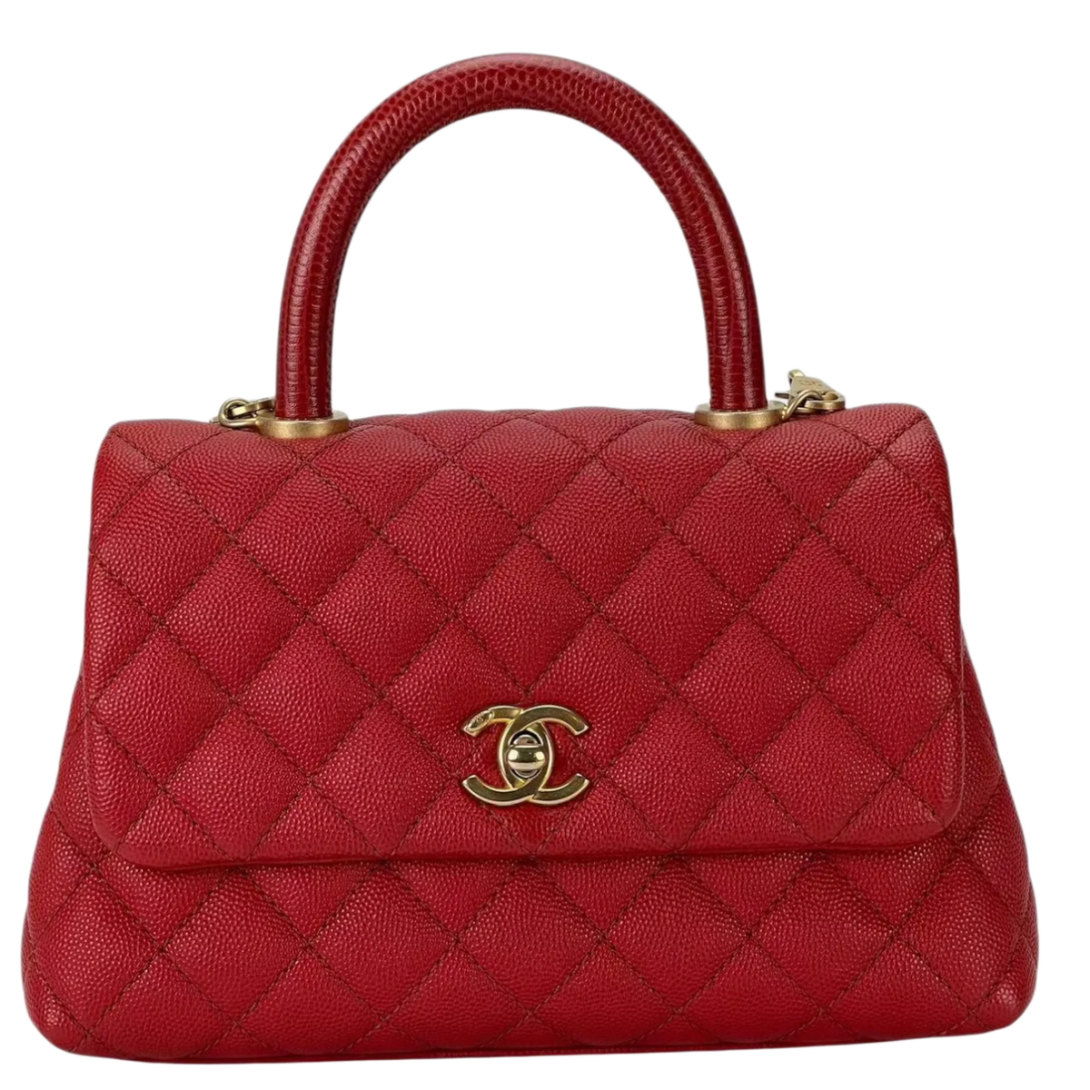 Chanel 'Red' Caviar Lizard Embossed Quilted Mini Coco Handle Flap Bag
