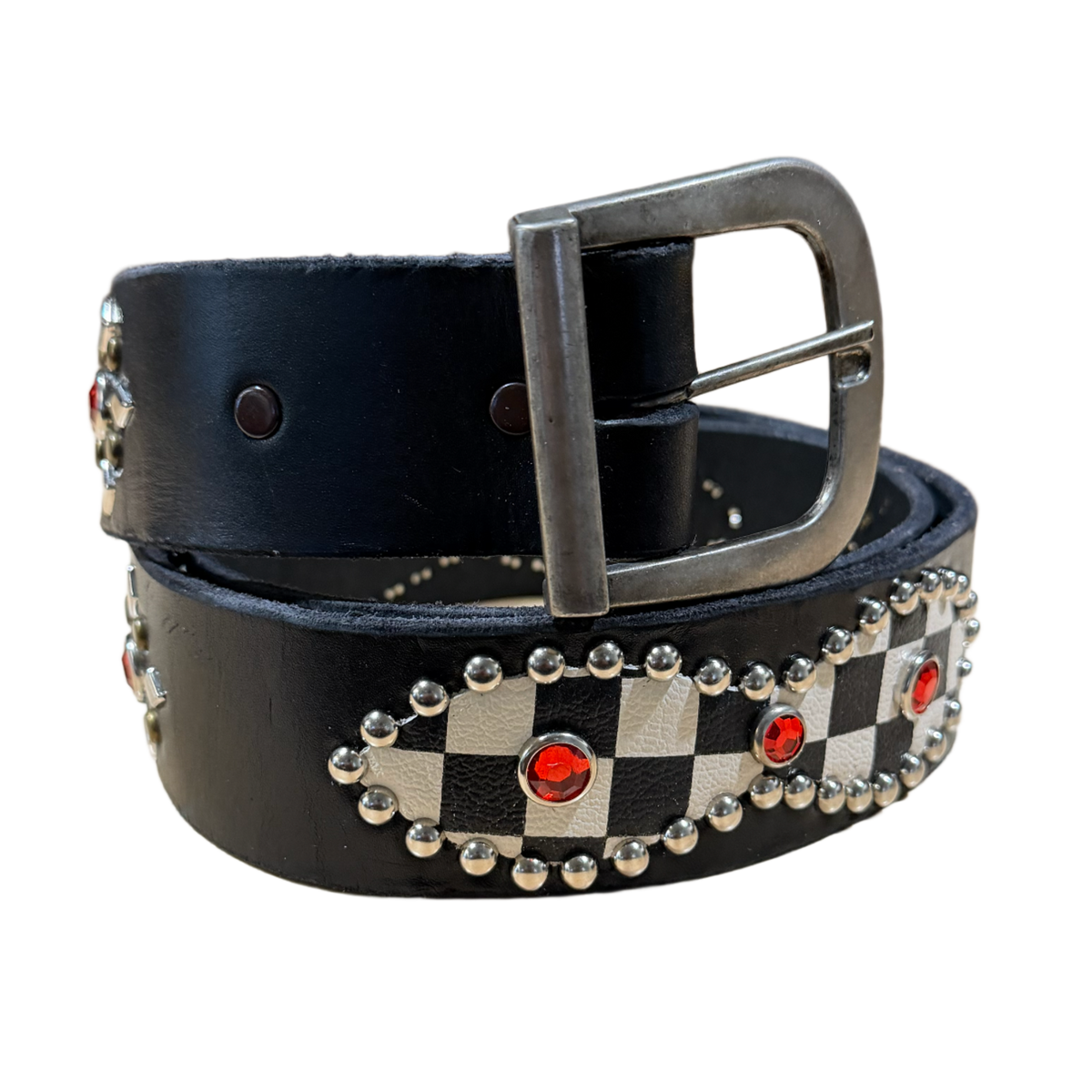 Studded 'Checkerboard Red Gem' Black Belt