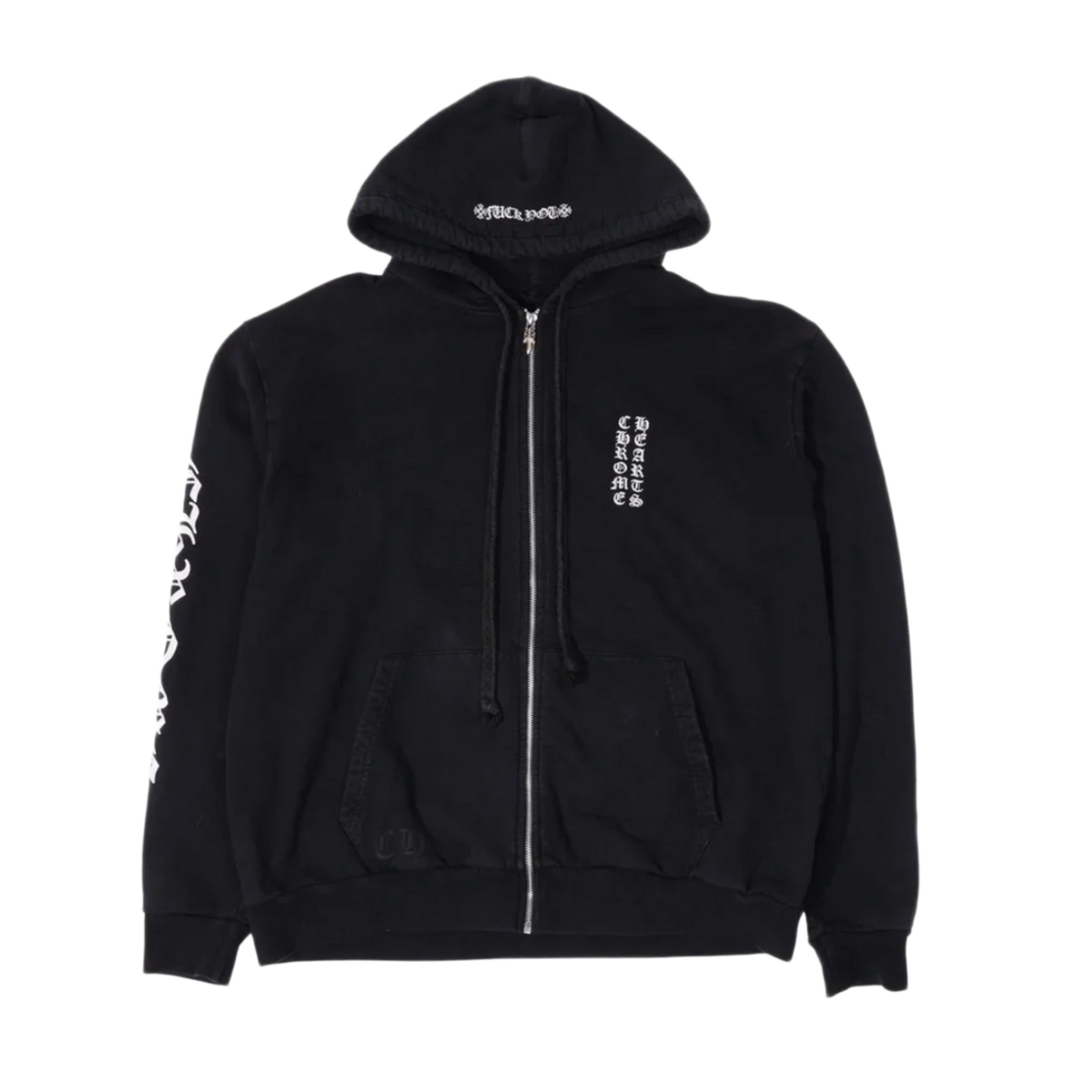 Chrome Hearts 'Vertical Logo FU Hood' Thermal Zip Up Black Hoodie